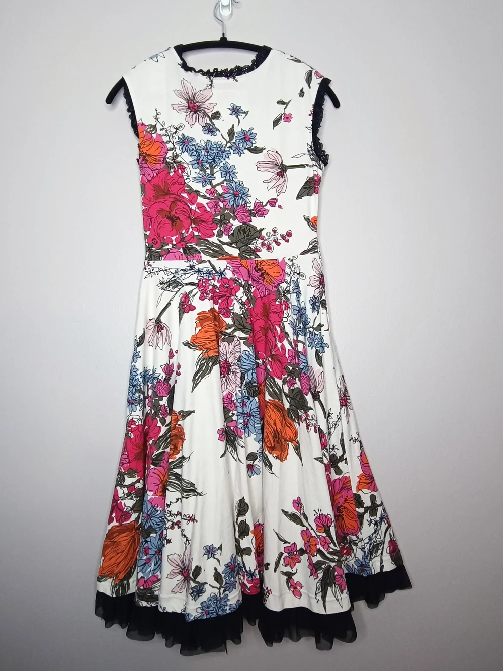 Effie's Heart Stargazing Midi Dress  Floraison Floral Print Black Ruffle Trim M - Picture 5 of 11